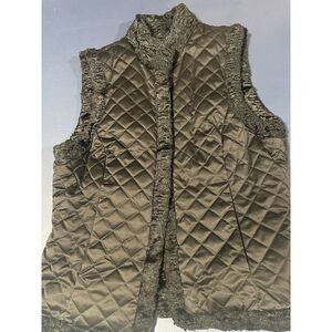 Liz Claiborne Vest Jacket  - XS-Quilted Fleece Full Zip  Solid Black Reversible